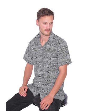BLACK Short Sleeve Casual Aloha Beach Shirt